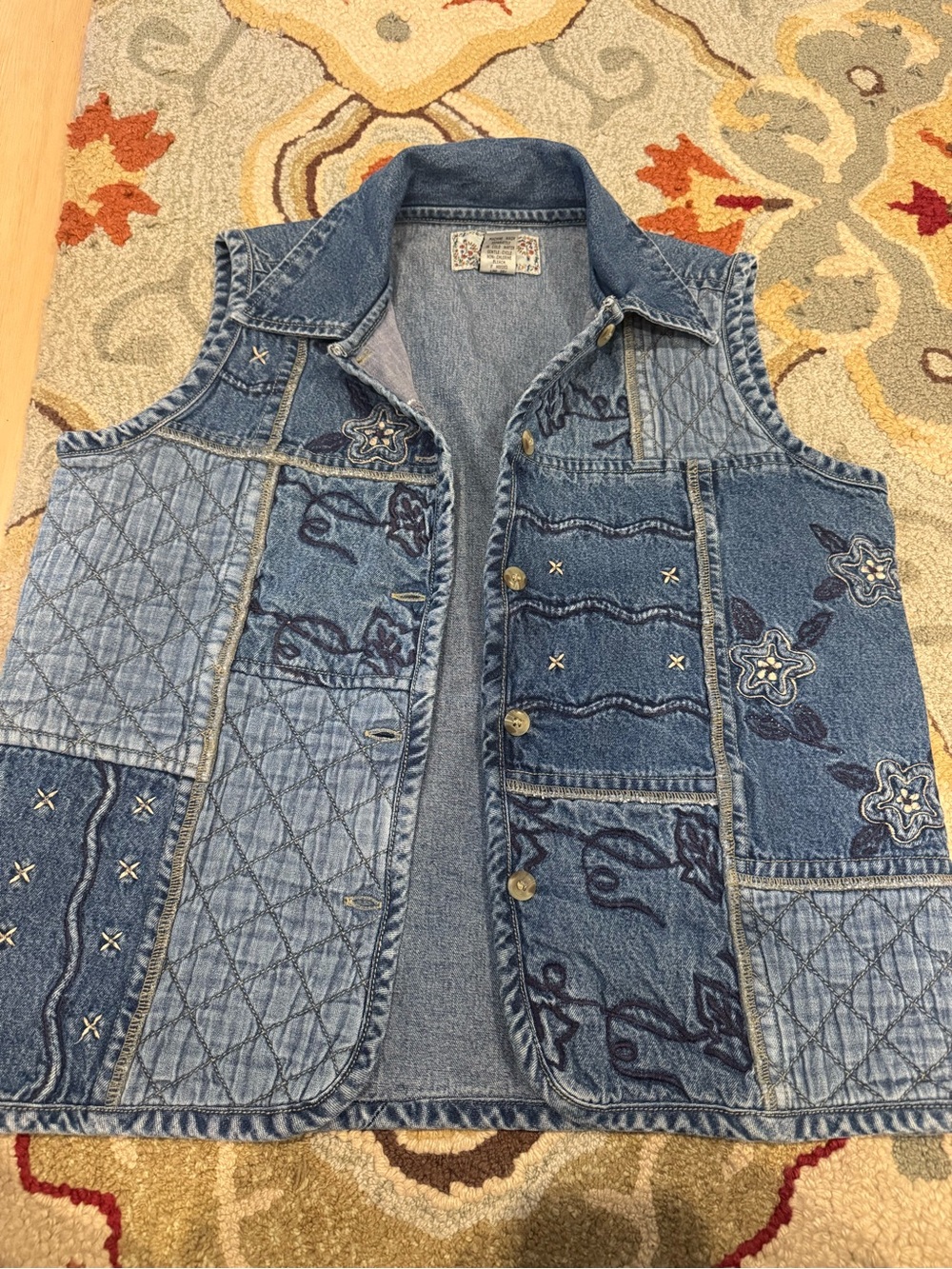 Vintage 90s New Direction Patchwork Denim Vest – Size Medium – Like New!